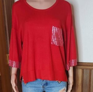 CeCe NWT Red Sweater with Sequin Accents